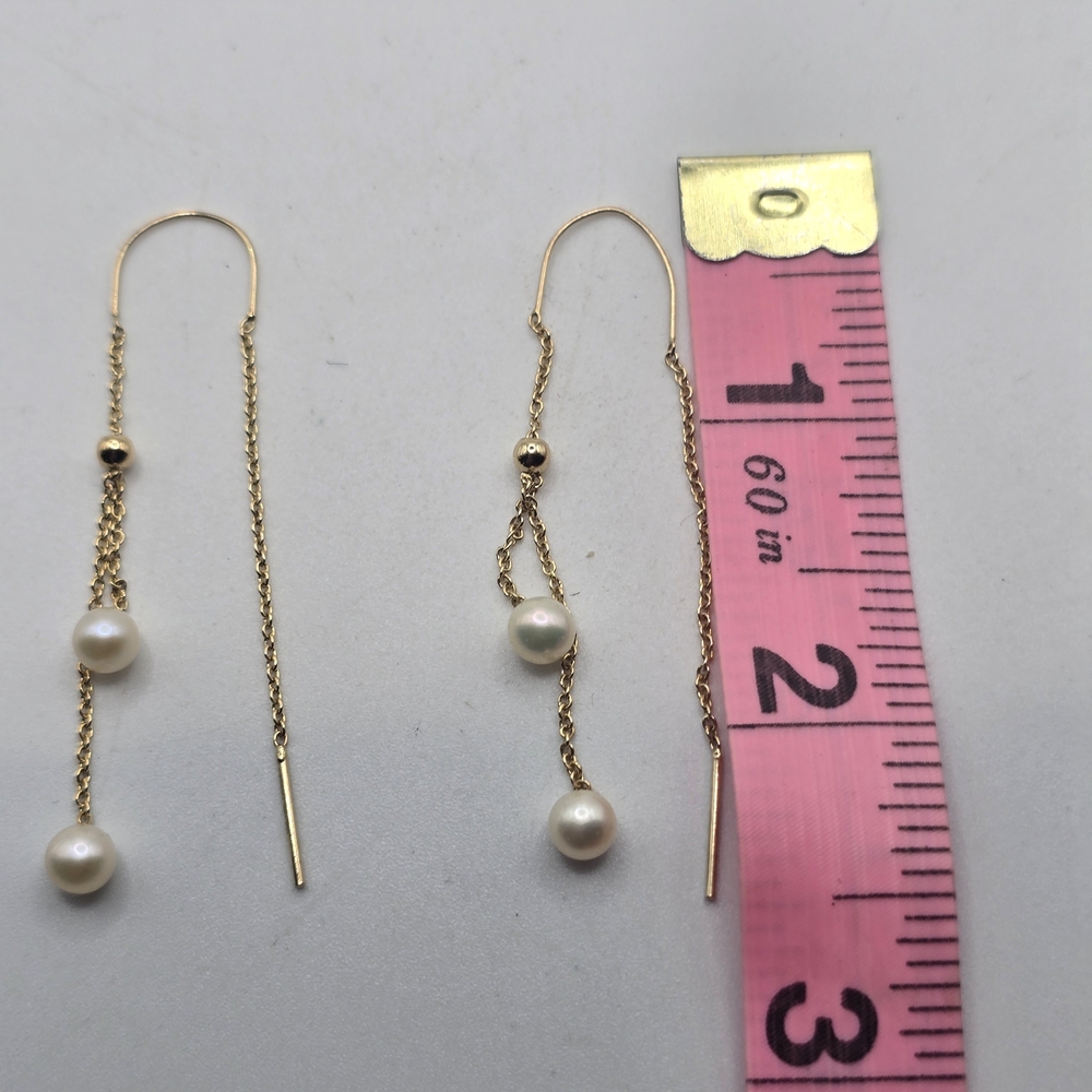 14k Gold and Pearl Drop Earrings - Picture 4 of 5